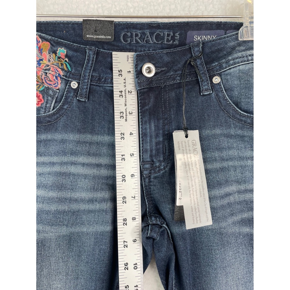 Grace in LA Womens Skinny Jeans Dark Wash Floral Embroidered Size 29 NEW - Picture 10 of 13